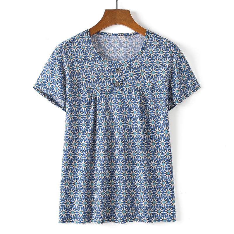 Middle-aged and elderly short-sleeved cotton silk thin shirt (2XL-4XL size 12 color (top)) [After placing an order, please contact customer service to confirm the shipping size]
