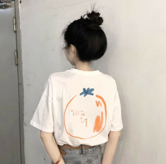 Short Sleeve Women's T-Shirt (White Front and Back Graffiti Orange T Size)