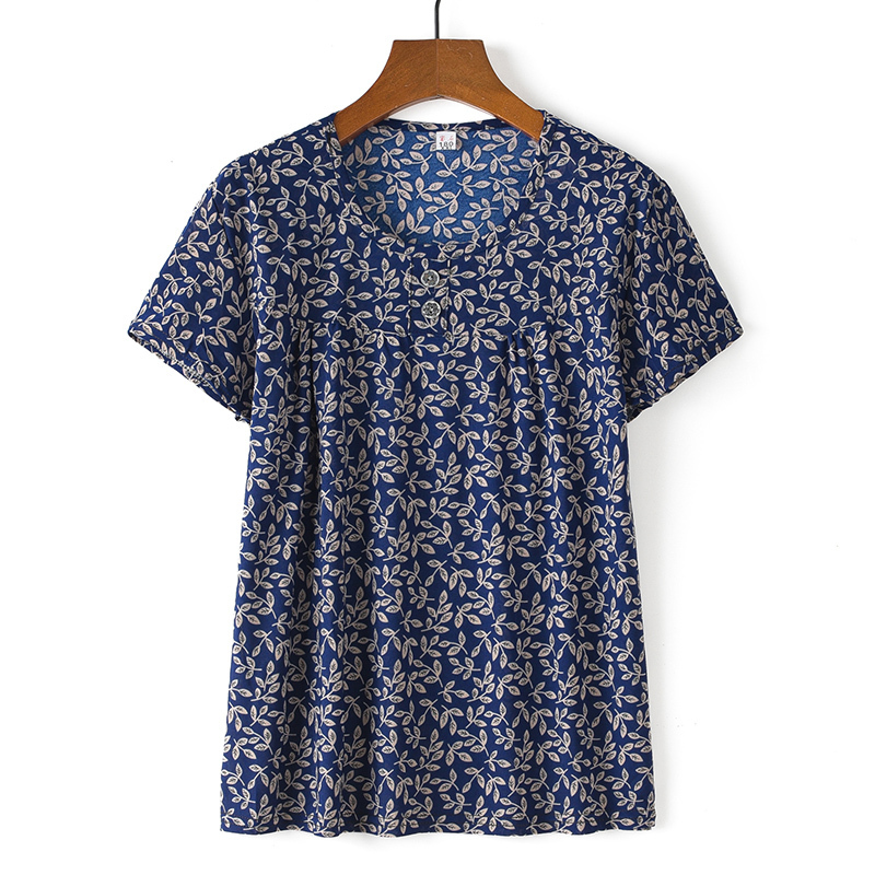 Middle-aged and elderly short-sleeved cotton silk thin shirt (2XL-4XL size 16 color (top)) [Please contact customer service to confirm the shipping size after placing an order]