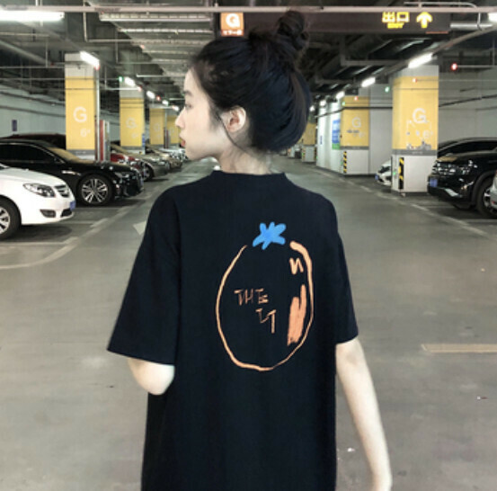 Short Sleeve Women's T-Shirt (Black Front and Back Graffiti Orange T Size)
