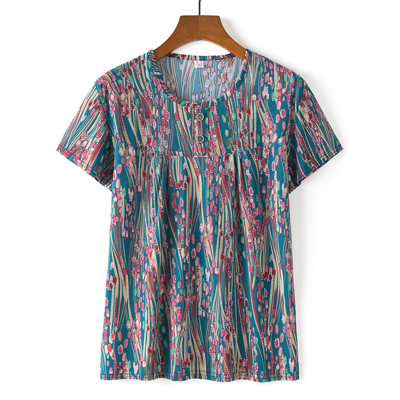Middle-aged and elderly short-sleeved cotton silk thin shirt (2XL-4XL size 18 color (top)) [Please contact customer service to confirm the shipping size after placing an order]