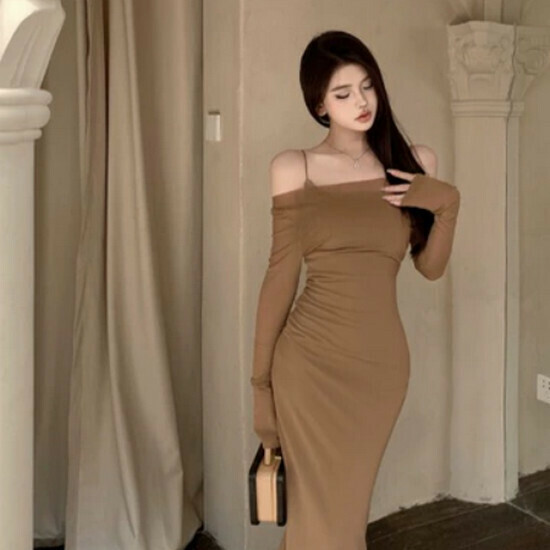 Hot selling mesh + suspender dress [khaki] [size S-L] (please contact customer service to confirm the delivery size after placing the order)