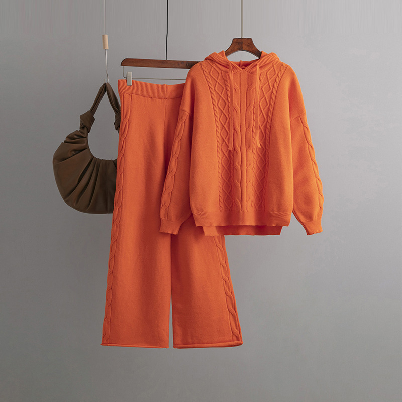 Temperament casual knitted sweater set (one size plus top + pants orange)