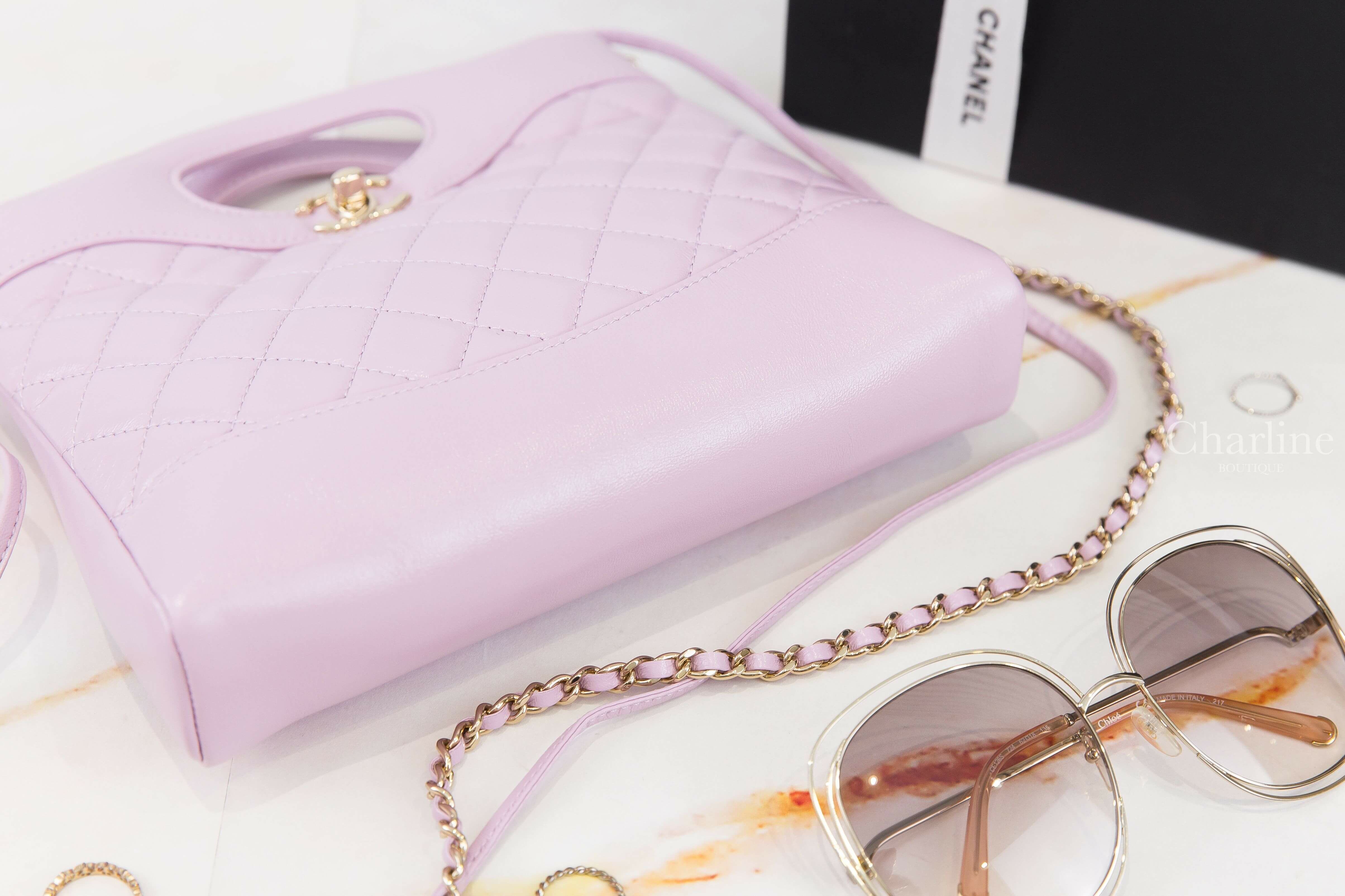 Chanel Chanel 31 Mini Shopping Bag 淡紫色金CC金鍊小羊皮菱格紋迷你手提肩背包-Charline Boutique 精品代購
