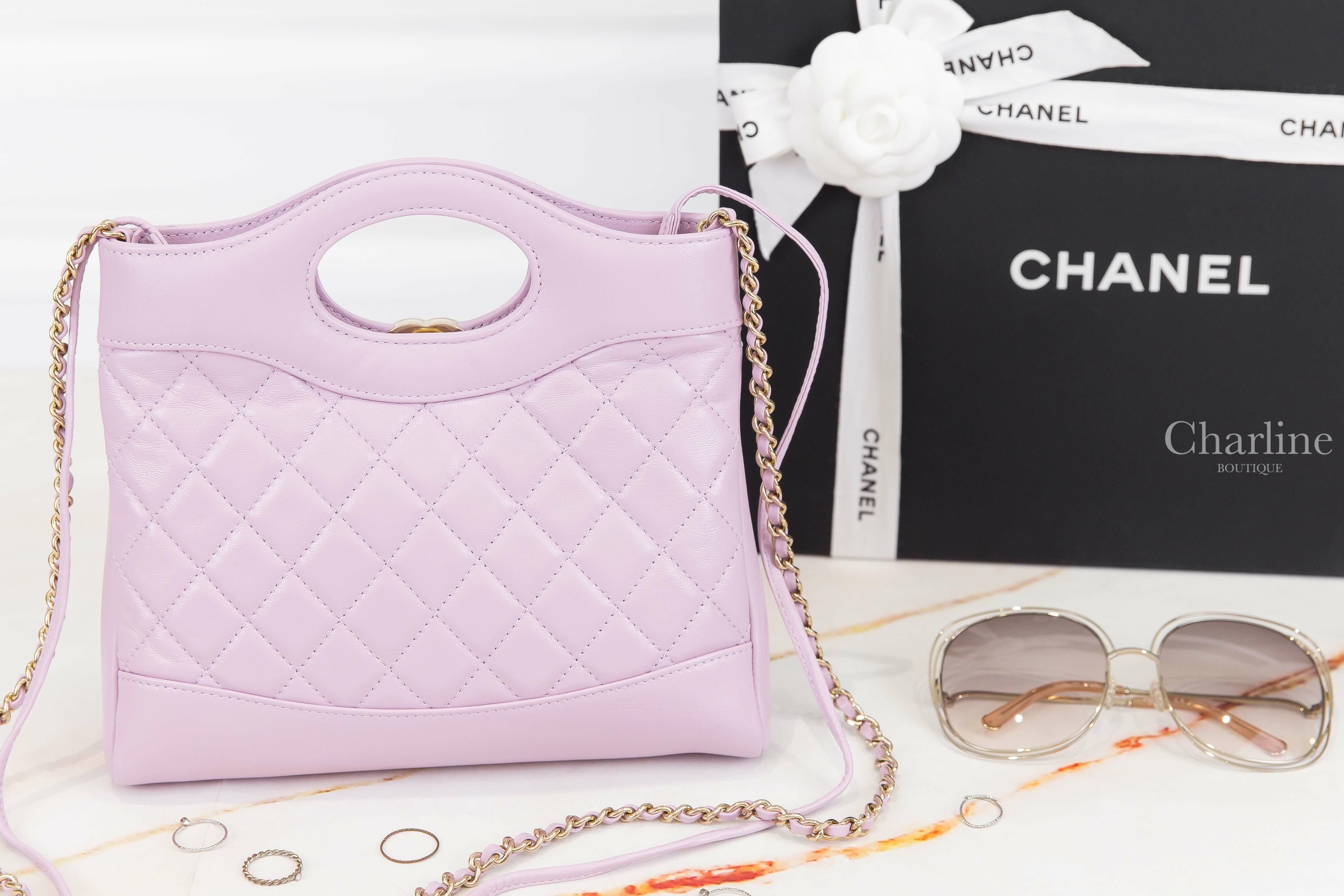 Chanel Chanel 31 Mini Shopping Bag 淡紫色金CC金鍊小羊皮菱格紋迷你手提肩背包-Charline Boutique 精品代購