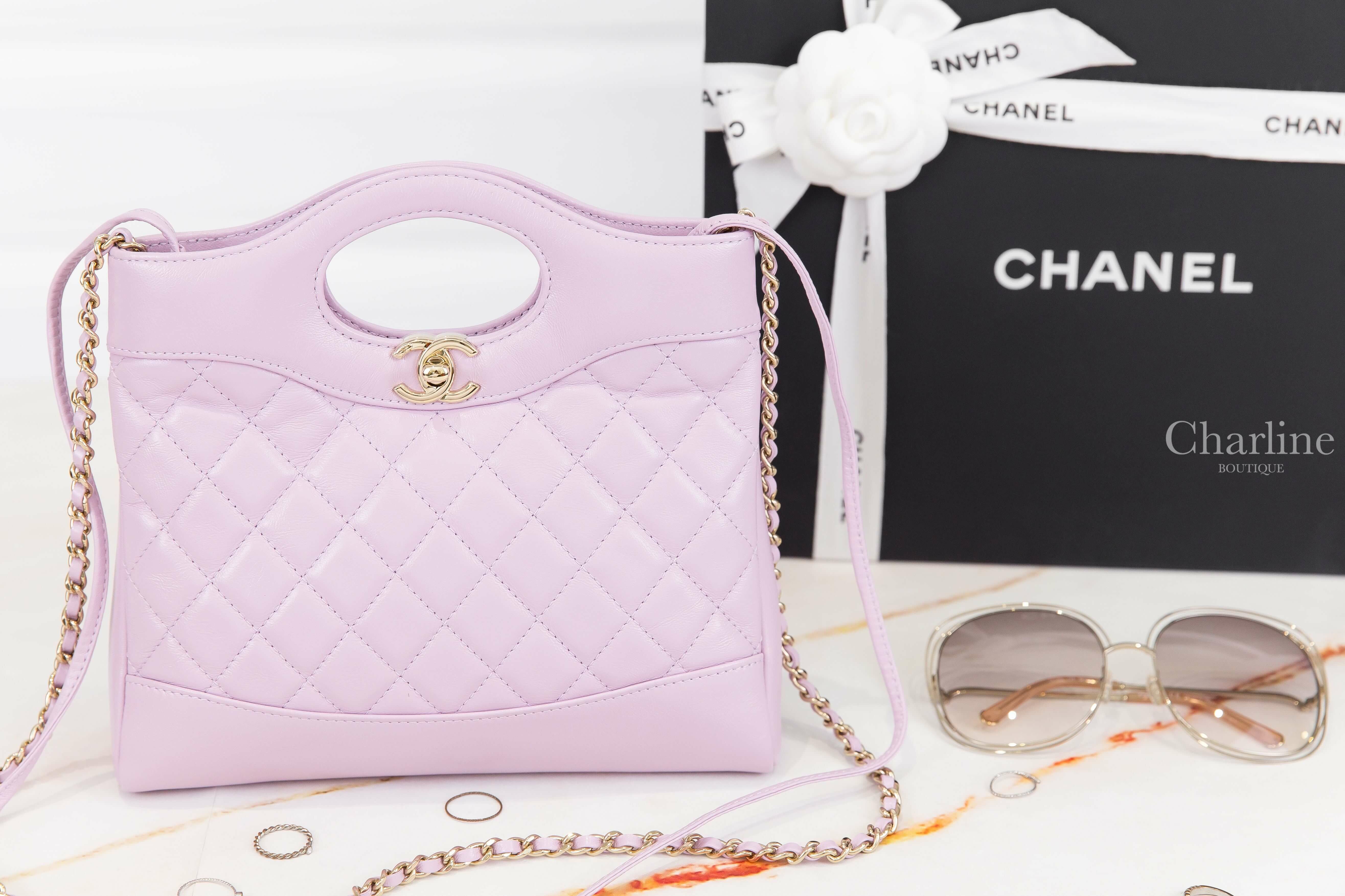 Chanel Chanel 31 Mini Shopping Bag 淡紫色金CC金鍊小羊皮菱格紋迷你手提肩背包-Charline Boutique 精品代購