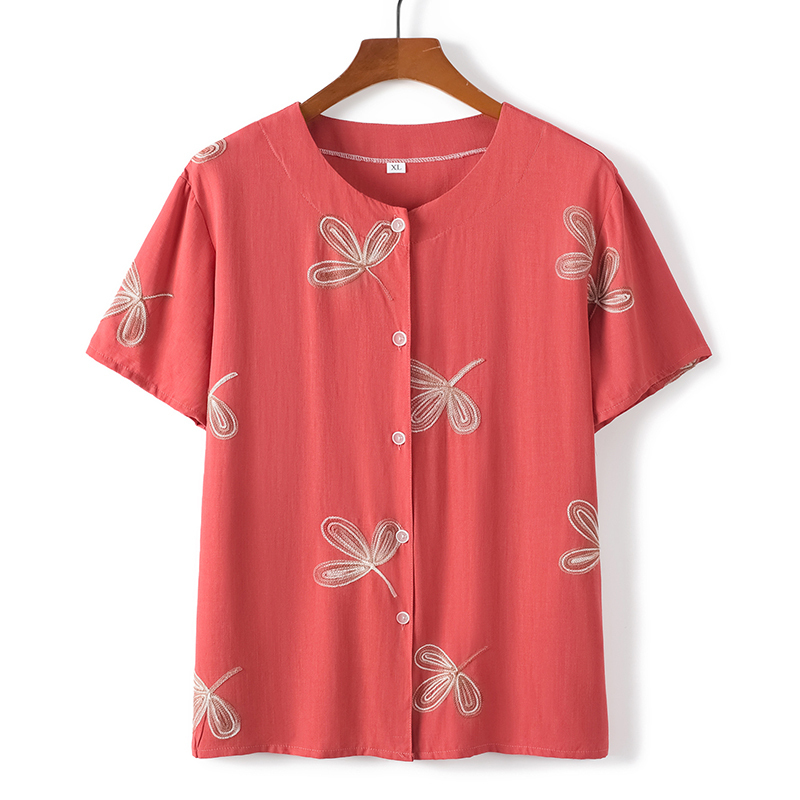 Middle-aged and elderly short-sleeved cotton silk thin shirt (XL-5XL size orange (top)) [After placing an order, please contact customer service to confirm the shipping size]