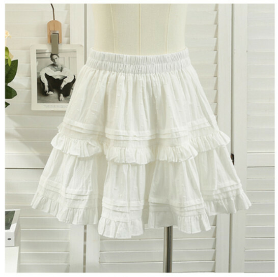 Skirt Layer Cake Skirt Puff Skirt (White) (One Size)