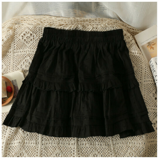 Skirt Layer Cake Skirt Puff Skirt (Black) (One Size)