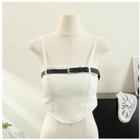 Summer Wear Cropped Camisole Top with Underneath Base Layer (White) (One Size)