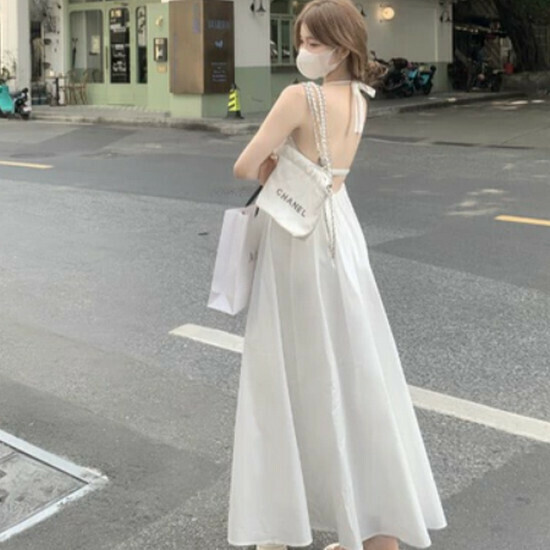 Hot selling backless halterneck suspender dress [white] [one size fits all]