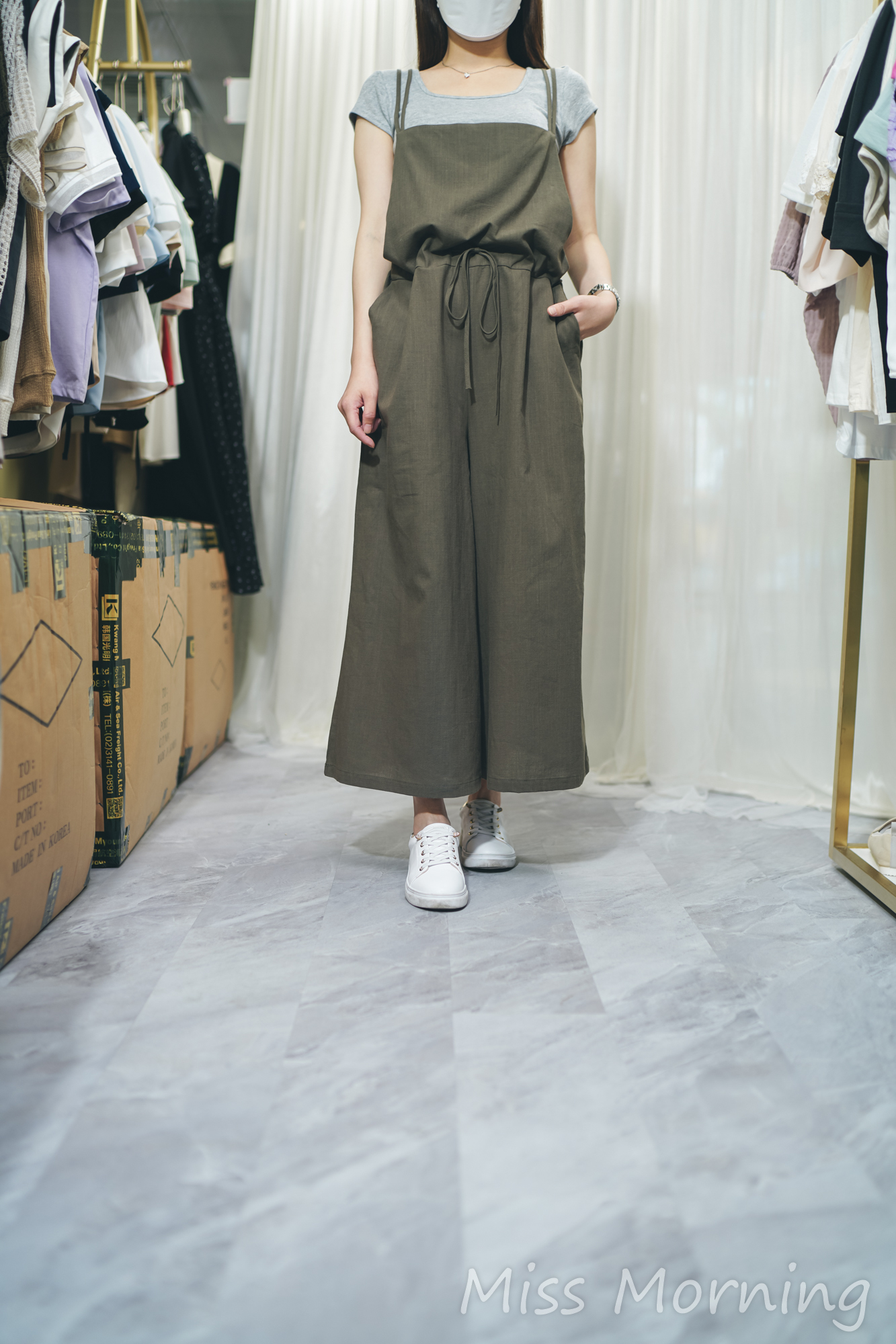 雙吊帶束腰工人褲(13893)