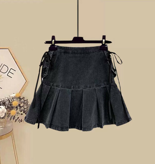 Versatile denim skirt (single piece) (dark gray) (M-4XL) (contact customer service to confirm size after placing an order) 