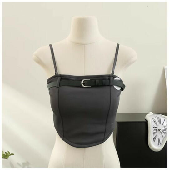 Summer Wear Cropped Camisole Top with Base Layer (Dark Grey) (One Size)