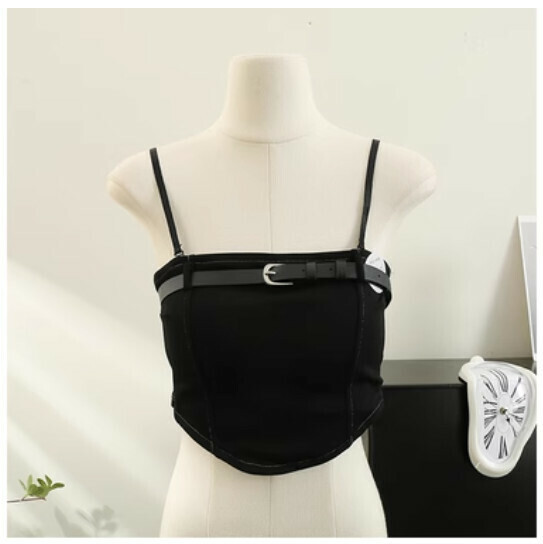 Summer Wear Cropped Camisole Top with Base Layer (Black) (One Size)