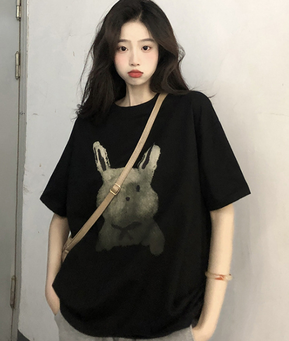 Retro loose T-shirt (black) [Size: M-XXL] [Contact customer service to confirm the shipping size after placing an order]