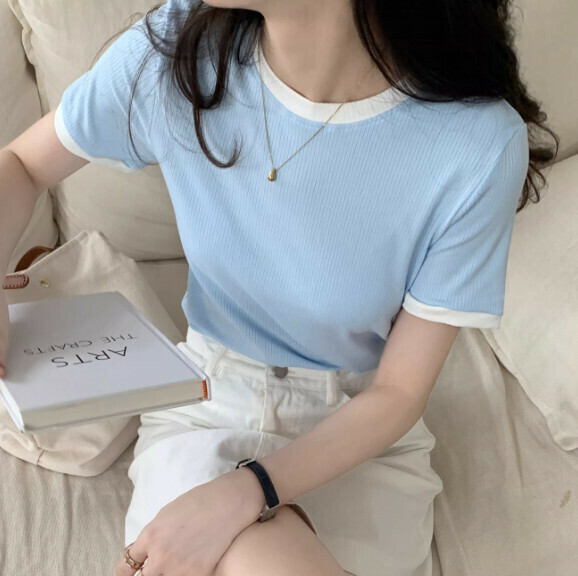 Slim Fit Short Sleeve T-Shirt (Blue One-size-fits-all)