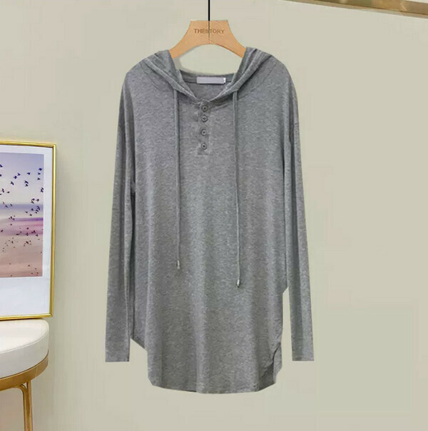 熱推寬松休閑長袖上衣#單件(灰色)(M-4XL碼) (下單後聯系客服確認尺碼) 