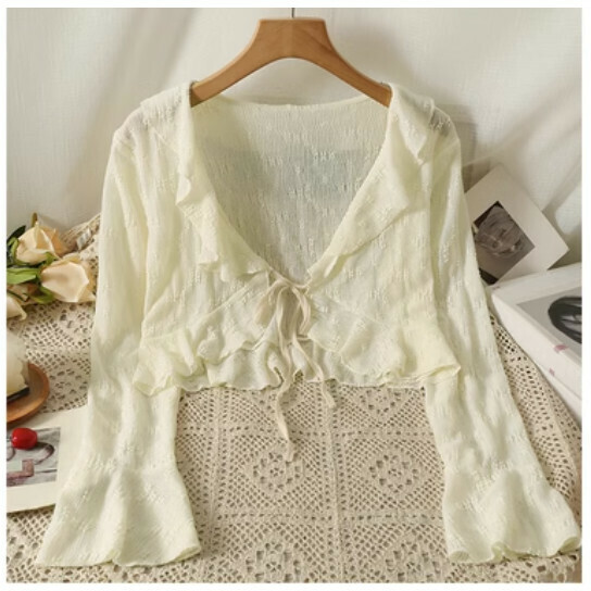 Lace sunscreen cardigan shawl cover-up light jacket (apricot) (one size)