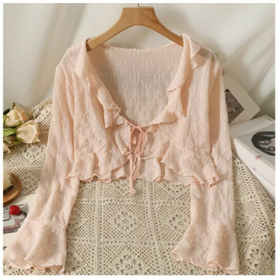 Lace Sunscreen Cardigan Shawl Cover-Up Thin Jacket (Pink) (One Size)