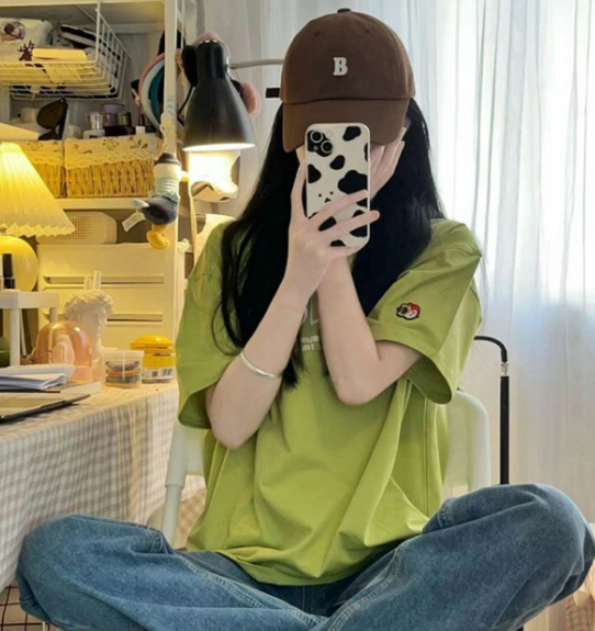 Short-sleeved top with a bag collar (green) [Size: M-XXL] [Contact customer service to confirm the shipping size after placing an order]
