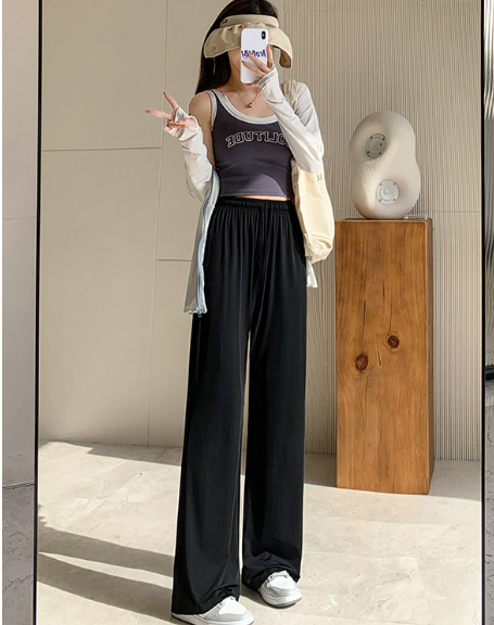 Ice Silk Drape Straight Wide-leg Pants (Black) (Size: S-L Recommended height 153-163CM) (Contact customer service to confirm the shipping size after placing an order)