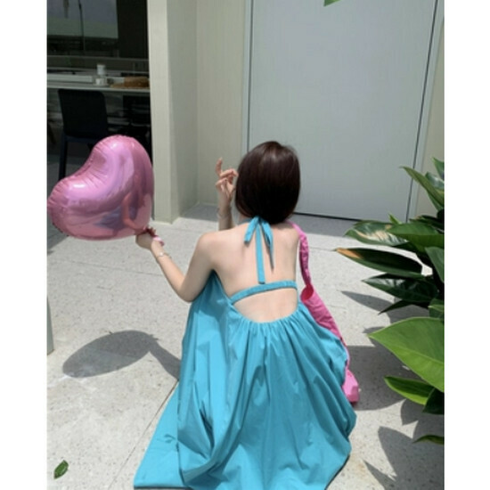 Hot selling backless suspender dress [blue] [size S-L] (please contact customer service to confirm the delivery size after placing the order)
