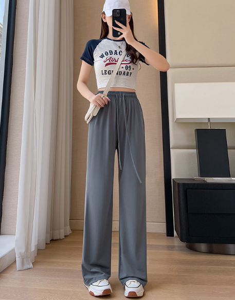 Ice Silk Drap Straight Wide-leg Pants (Gray) (Size: S-L Recommended height 153-163CM) (Contact customer service to confirm the shipping size after placing an order)
