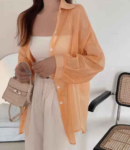 Women's Shirt Summer Thin Sun Shirt (Orange Size: One Size)