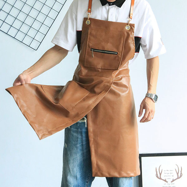 開衩皮革拉鍊防水防油圍裙
