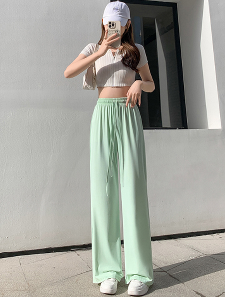 Ice Silk Drap Straight Wide-leg Pants (Green) (Size: S-L Recommended height 153-163CM) (Contact customer service to confirm shipping size after placing an order)