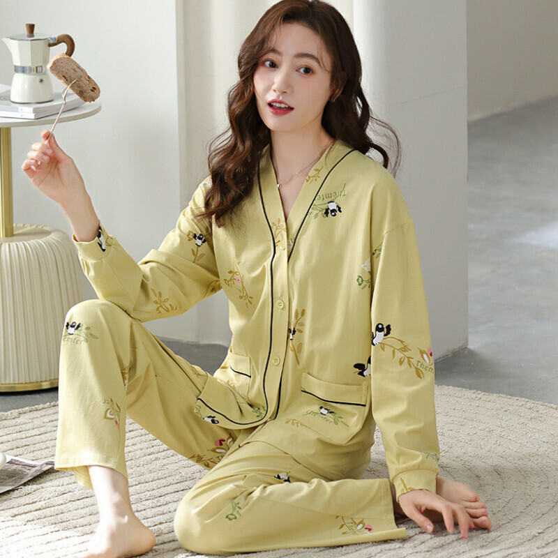 爆款長袖V領睡衣套裝【M-XXXL碼 YM-7015】【下單后聯絡客服確認發貨尺碼 】