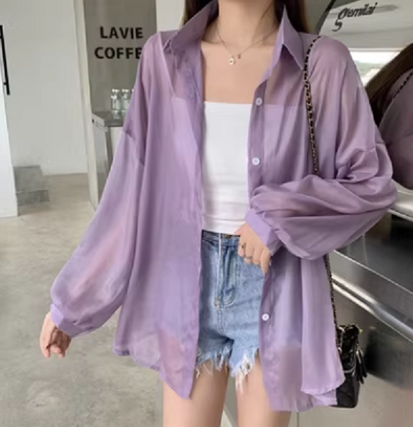 Women's Shirt Summer Thin Sun Shirt (Dark Purple) (Size: One Size)