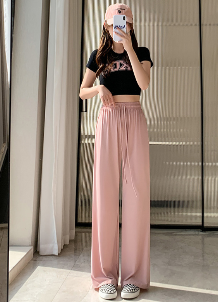 Ice Silk Drape Straight Wide-leg Pants (Pink) (Size: S-L Recommended height 153-163CM) (Contact customer service to confirm the shipping size after placing an order)