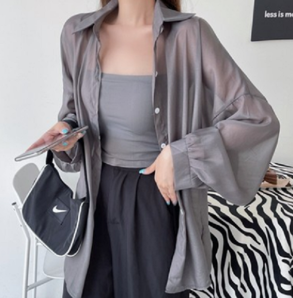 Women's Shirt Summer Thin Sun Shirt (Grey) (Size: One Size)