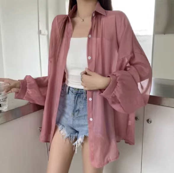 Women's Shirt Summer Thin Sun Shirt (Rose Red) (Size: One Size)