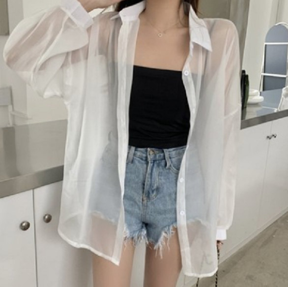 Women's Shirt Summer Thin Sun Protection Shirt (White) (Size: One Size)