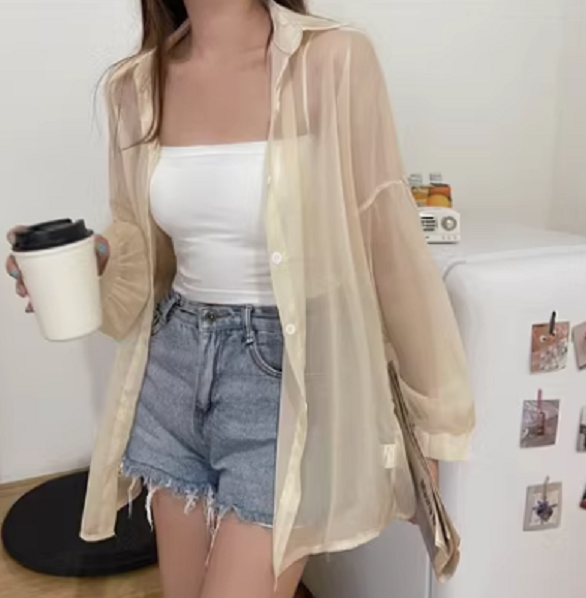Women's Shirt Summer Thin Sunscreen Shirt (Beige) (Size: One Size)