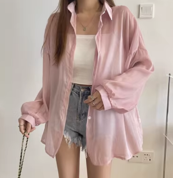Women's Shirt Summer Thin Sun Shirt (Pink) (Size: One Size)
