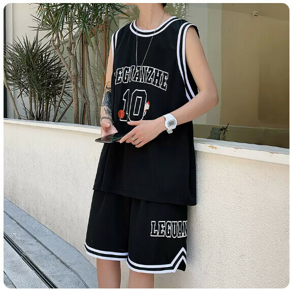 T-shirt and shorts two-piece set (black [size s_5XL] (contact customer service to confirm the shipping size after placing an order))