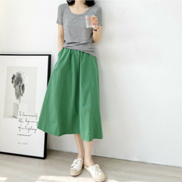 Round Neck Threaded Cotton Short Sleeve T-Shirt [Gray] [One Size 80-130 lbs]