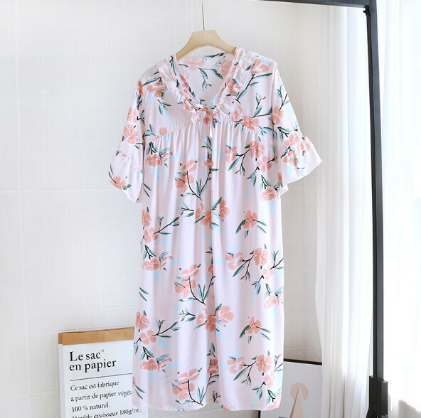 Summer cotton short-sleeved nightdress (ZHY pink bouquet) [M-L size] [Contact customer service to confirm the shipping size after placing an order]