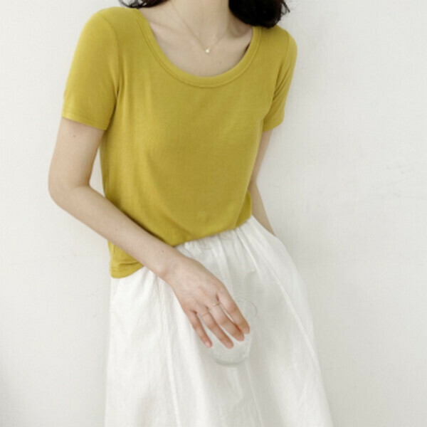 Round neck threaded cotton short sleeve T-shirt [egg yolk] [80-130 pounds one size]
