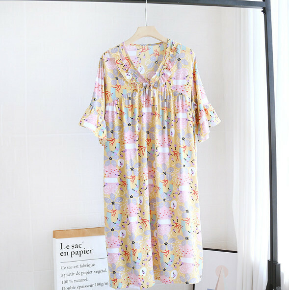 Summer cotton short-sleeved nightdress (ZHY yellow loquat) [M-L size] [Contact customer service to confirm the shipping size after placing an order]