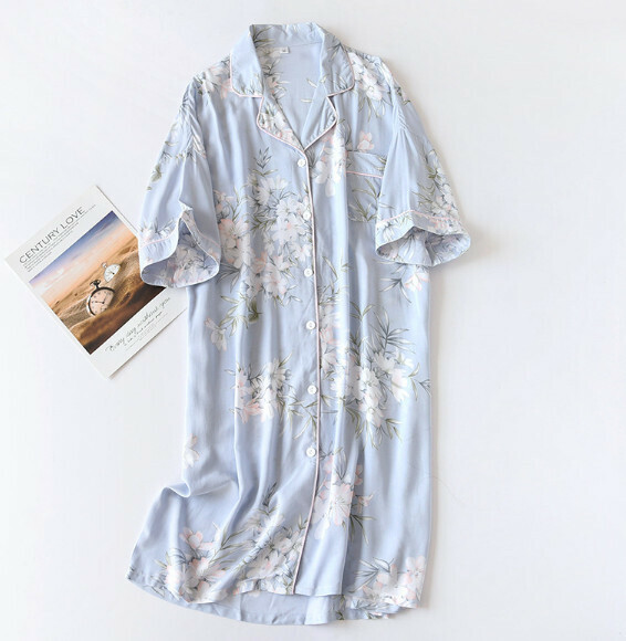 Summer cotton short-sleeved nightdress (LJH blue flower) [M-L size] [Contact customer service to confirm the shipping size after placing an order]