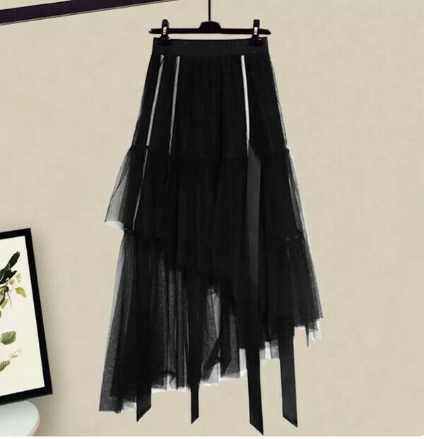 Irregular Mesh Skirt#Single Piece (Black) (M-4XL) (Contact customer service to confirm size after placing an order) 