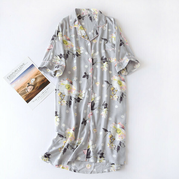 激抵夏季人棉短袖睡裙(LJH灰玉蘭）【M-L碼】【下單後聯絡客服確認發貨尺碼】