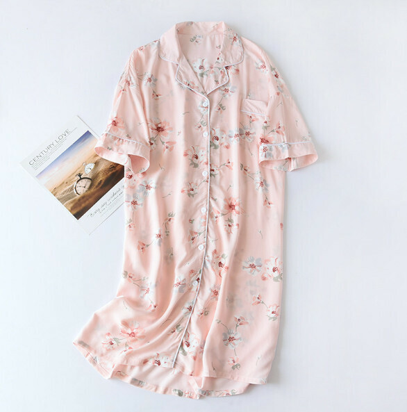 Summer cotton short-sleeved nightdress (LJH pink flower) [M-L size] [Contact customer service to confirm the shipping size after placing an order]