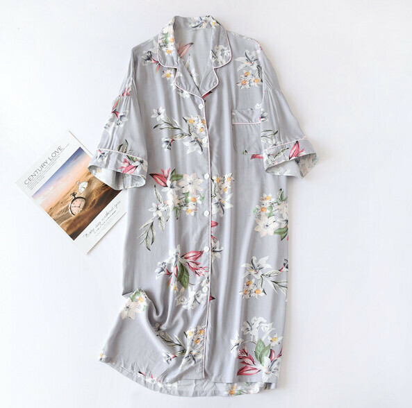 新款夏季人棉短袖睡裙(LJH灰百合）【M-L碼】【下單後聯絡客服確認發貨尺碼】
