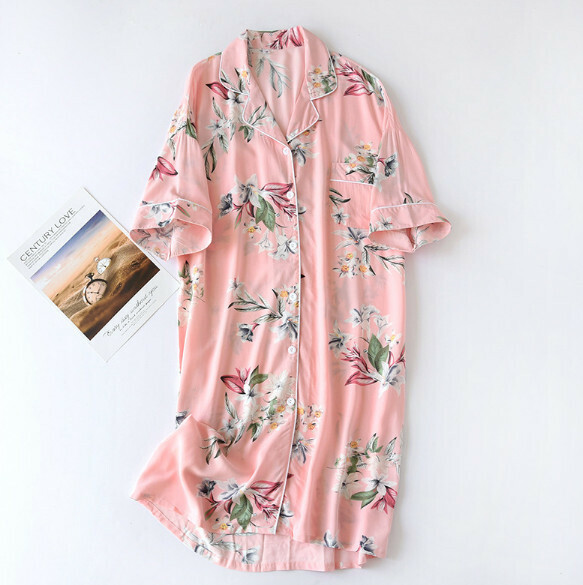 新款夏季人棉短袖睡裙(LJH粉百合）【M-L碼】【下單後聯絡客服確認發貨尺碼】